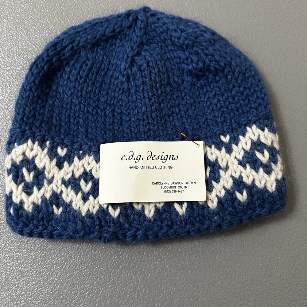 Handcrafted Fairisle Blue/white Alpaca Watch Cap (beanie)